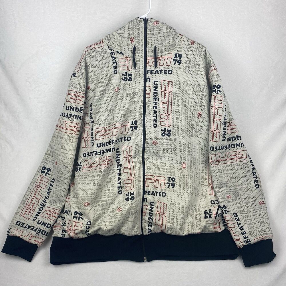 ESPN Zip Up Sweater Jacket Mens 2XL XXL Black Hooded Double Sided Sweatshirt